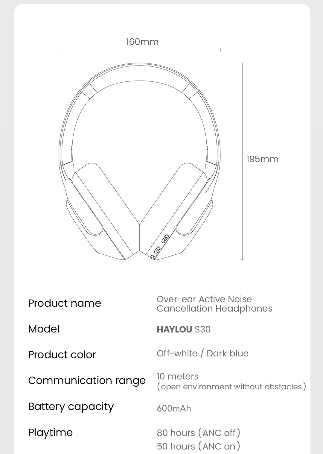 HAYLOU S30 Wireless Bluetooth 5.4 Headphones 43dB Adaptive Noise Cancelling Headsets 40mm Dynamic Driver 80H Playtime Earphones