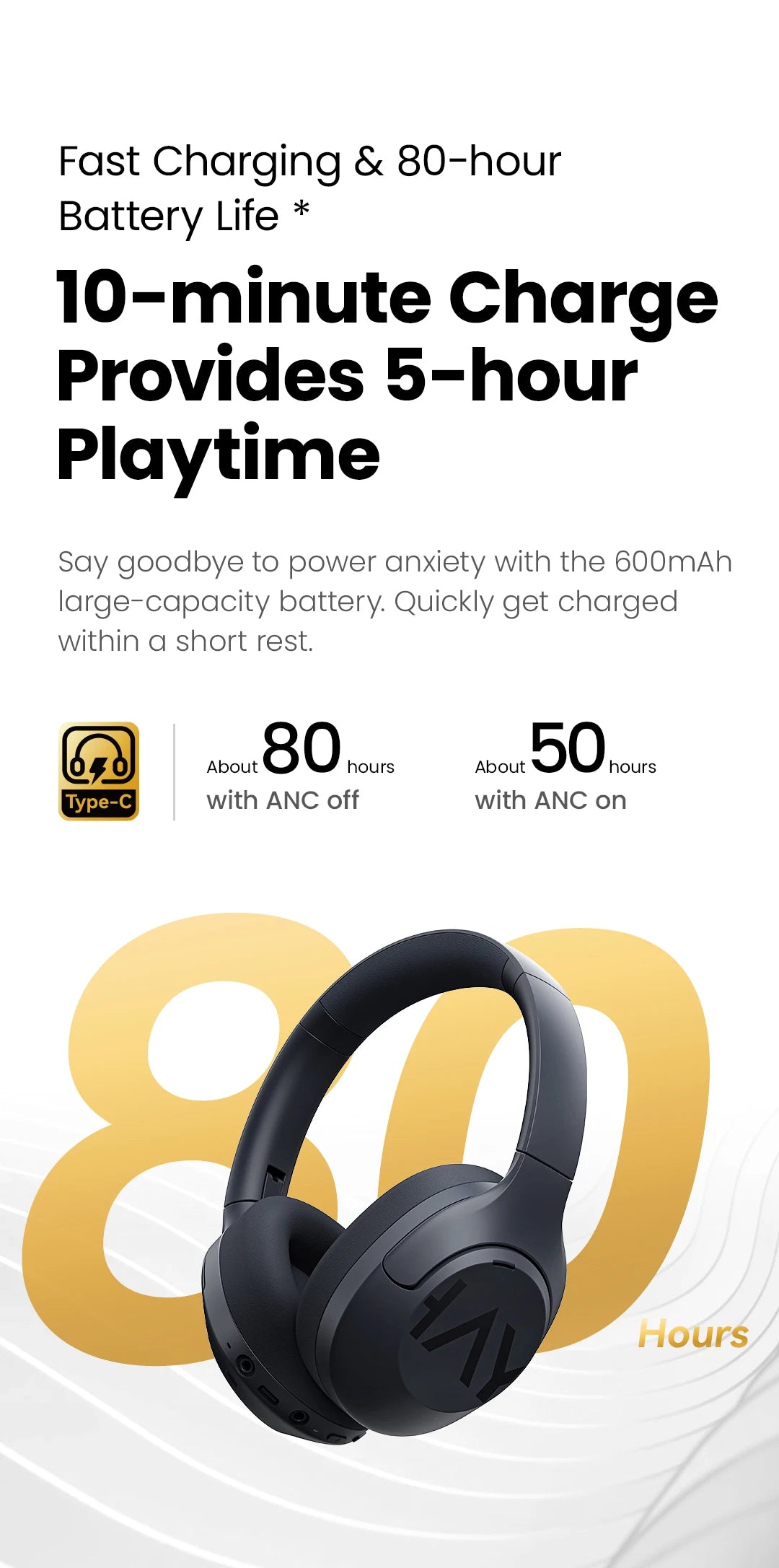 HAYLOU S30 Wireless Bluetooth 5.4 Headphones 43dB Adaptive Noise Cancelling Headsets 40mm Dynamic Driver 80H Playtime Earphones